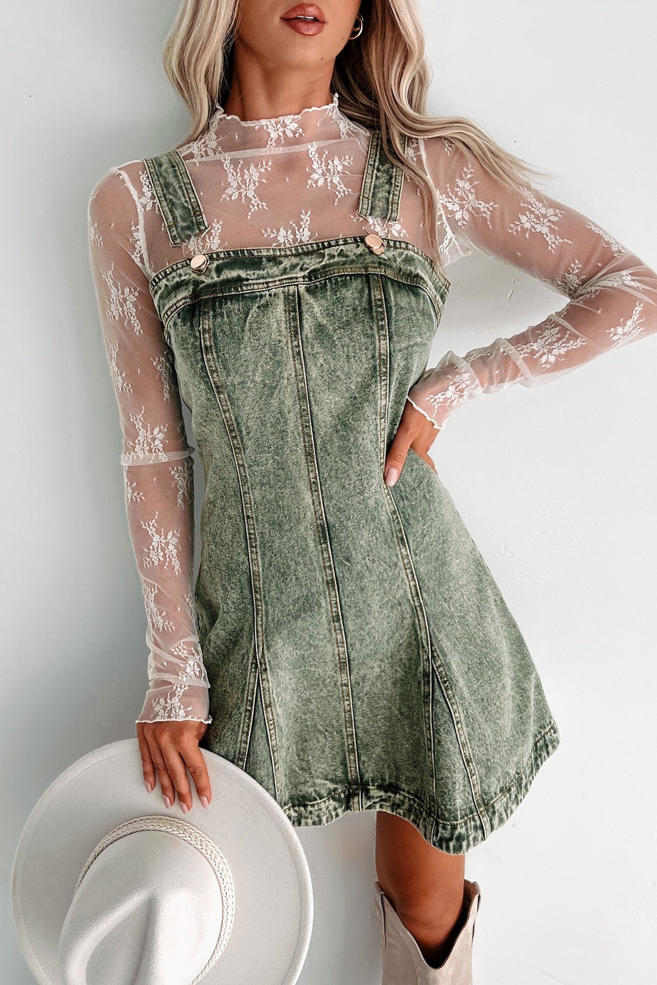 Washed Denim Overall Dress