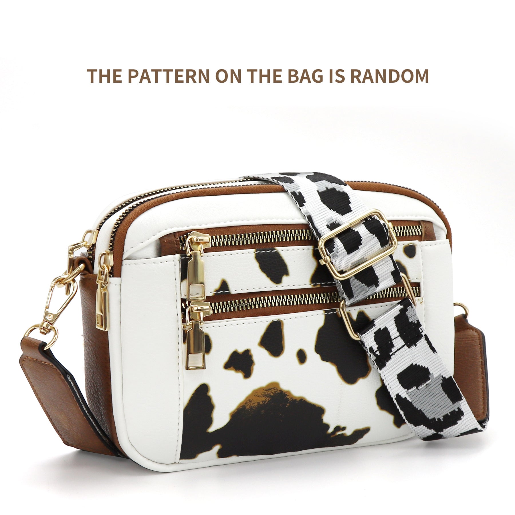 Cow Print Color Block Crossbody Bag With Adjustable Strap