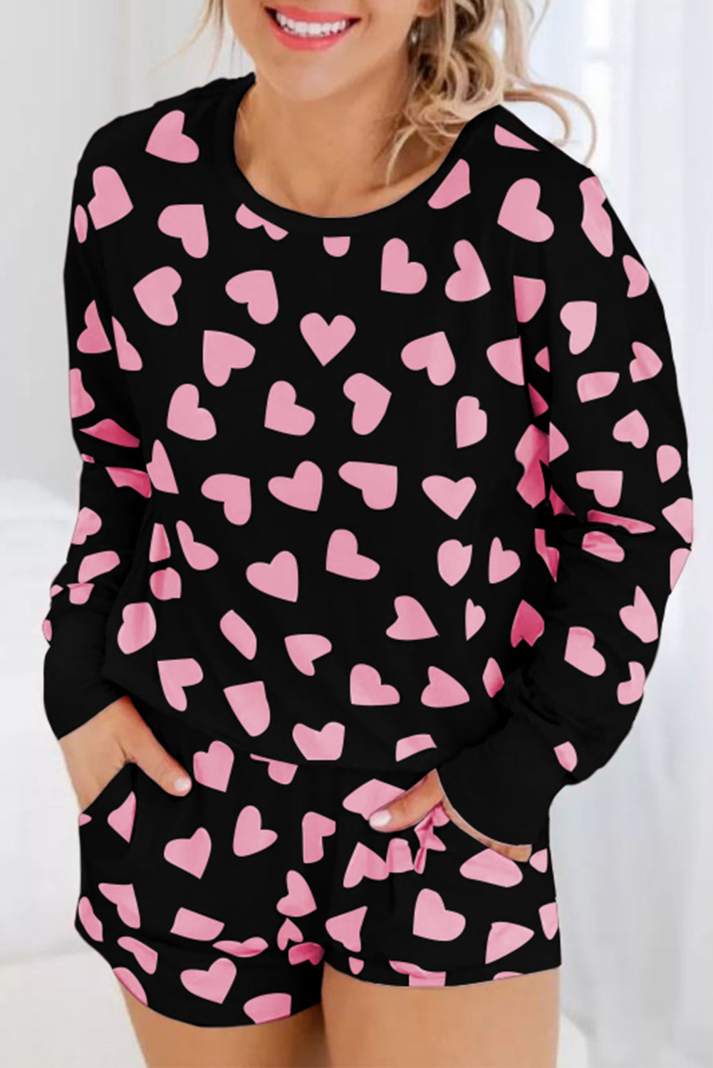 Valentine Heart Long Sleeve Top Shorts Lounge Set - Image 3