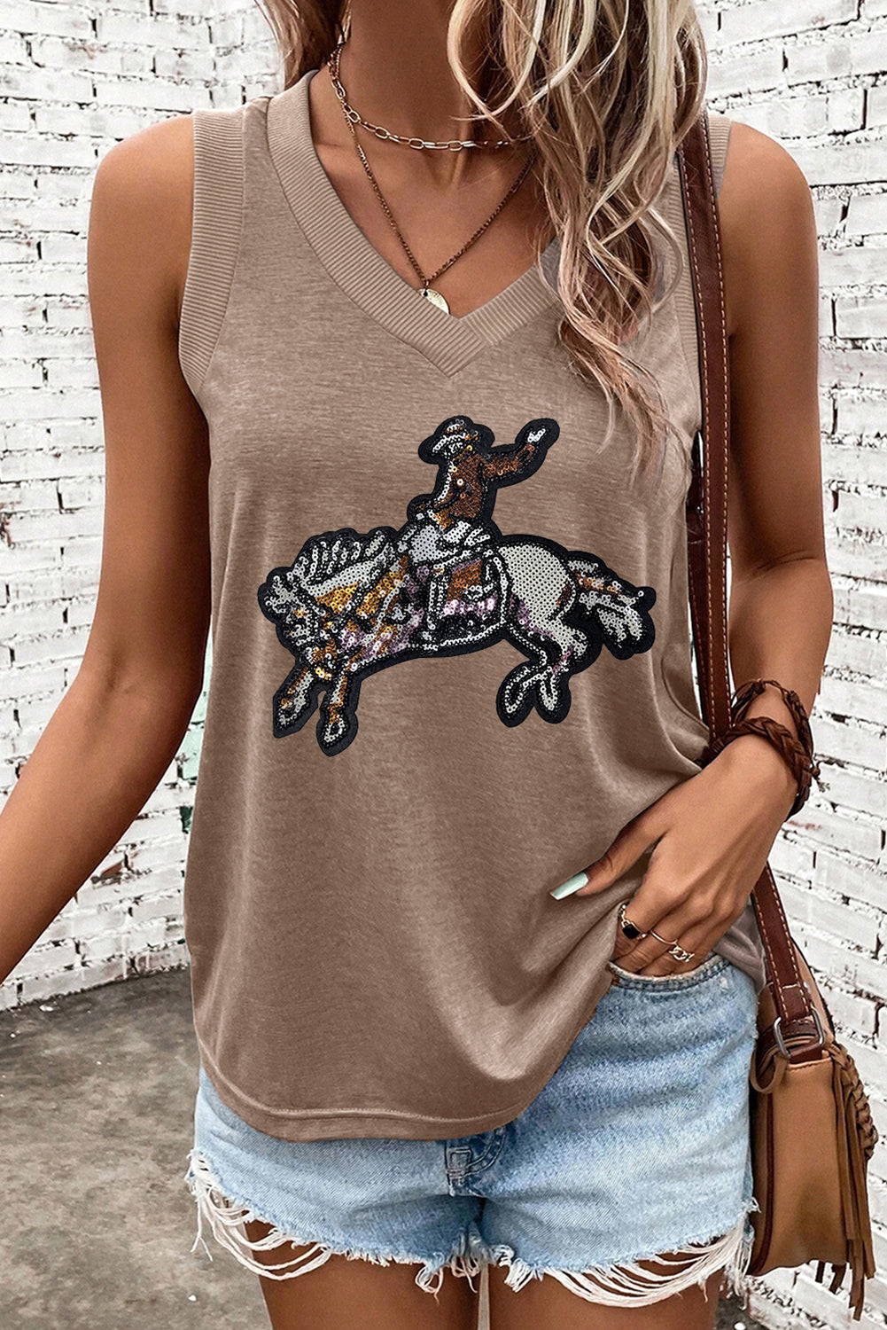 Sequined Rodeo Graphic Western Fashion Tank Top