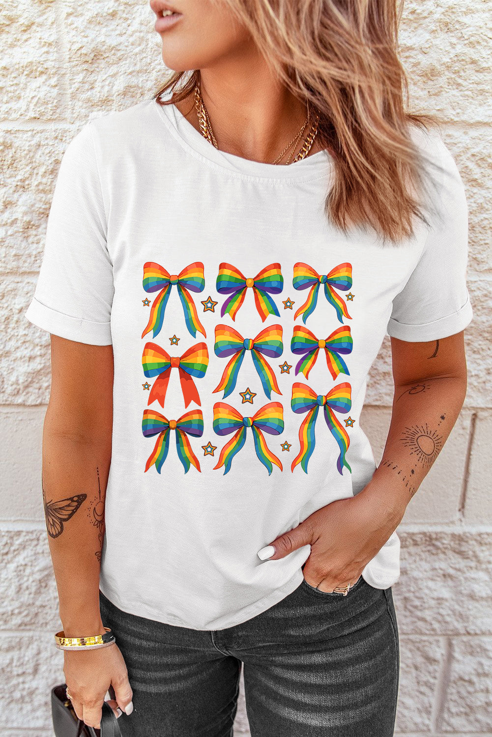 Pride Bow Starry Print Cotton Blend T Shirt