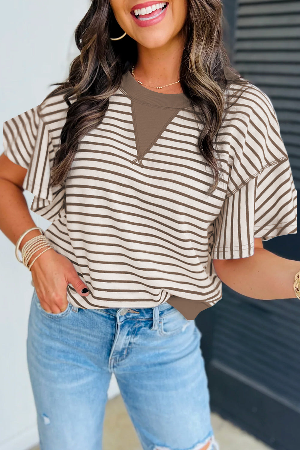 Striped Ruffle Short Sleeve Top