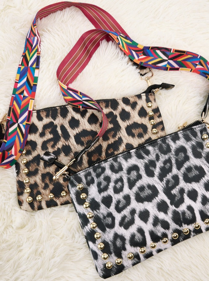 Leopard Rivet Crossbody Bag