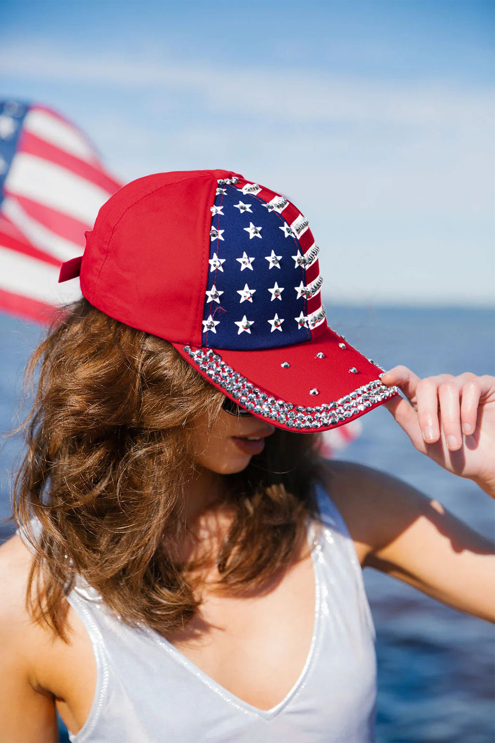 American Flag Rhinestone Decor Baseball Cap
