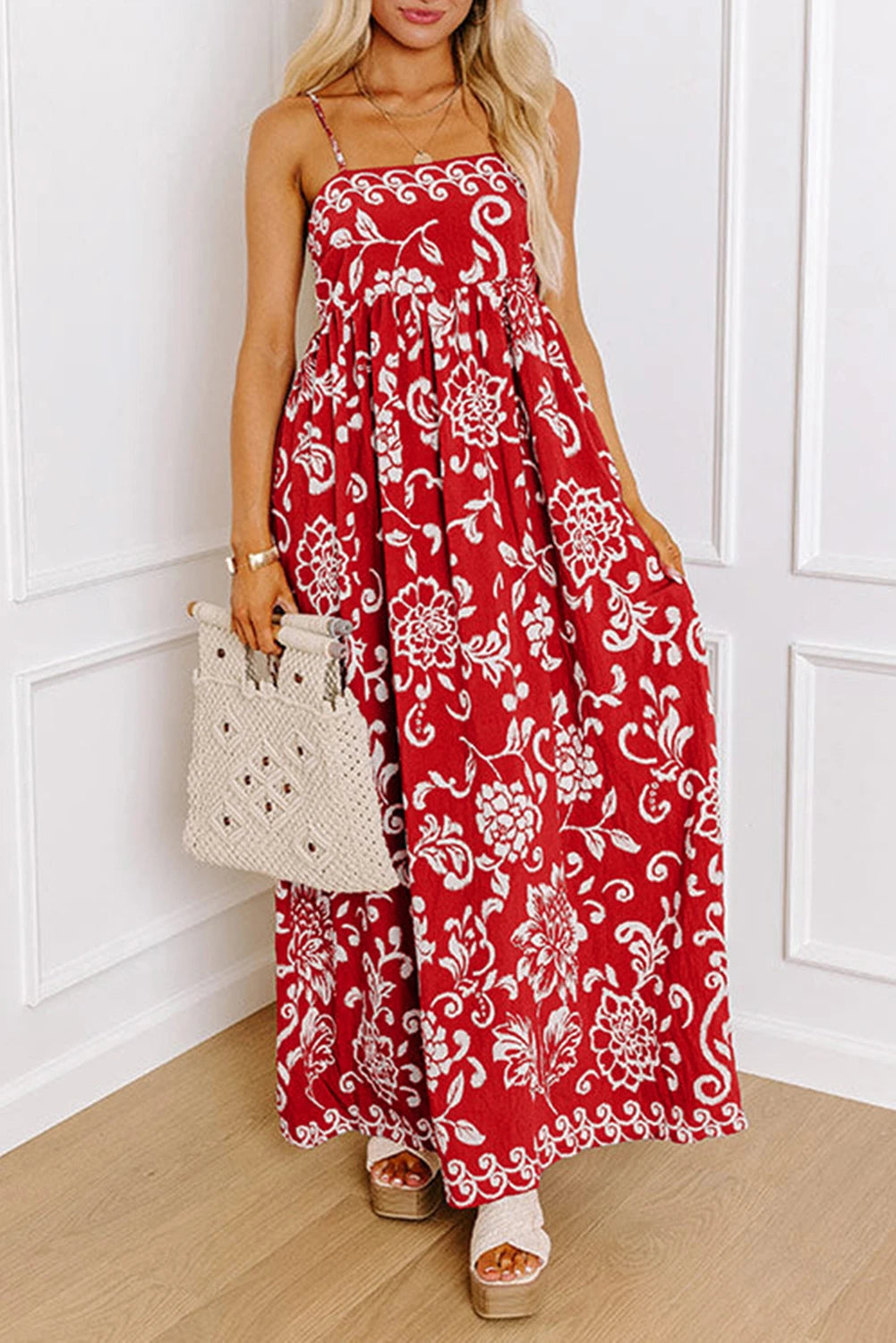 Floral Spaghetti Strap Empire Waist Maxi Dress