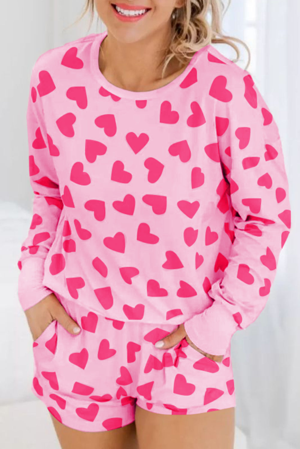 Valentine Heart Long Sleeve Top Shorts Lounge Set - Image 2