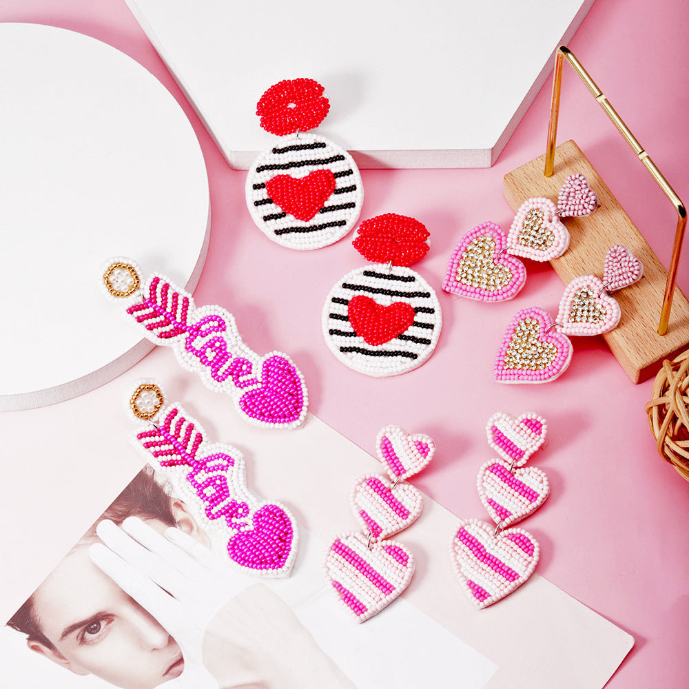 Valentine Day Rice Bead Braided Earrings(moq:2)
