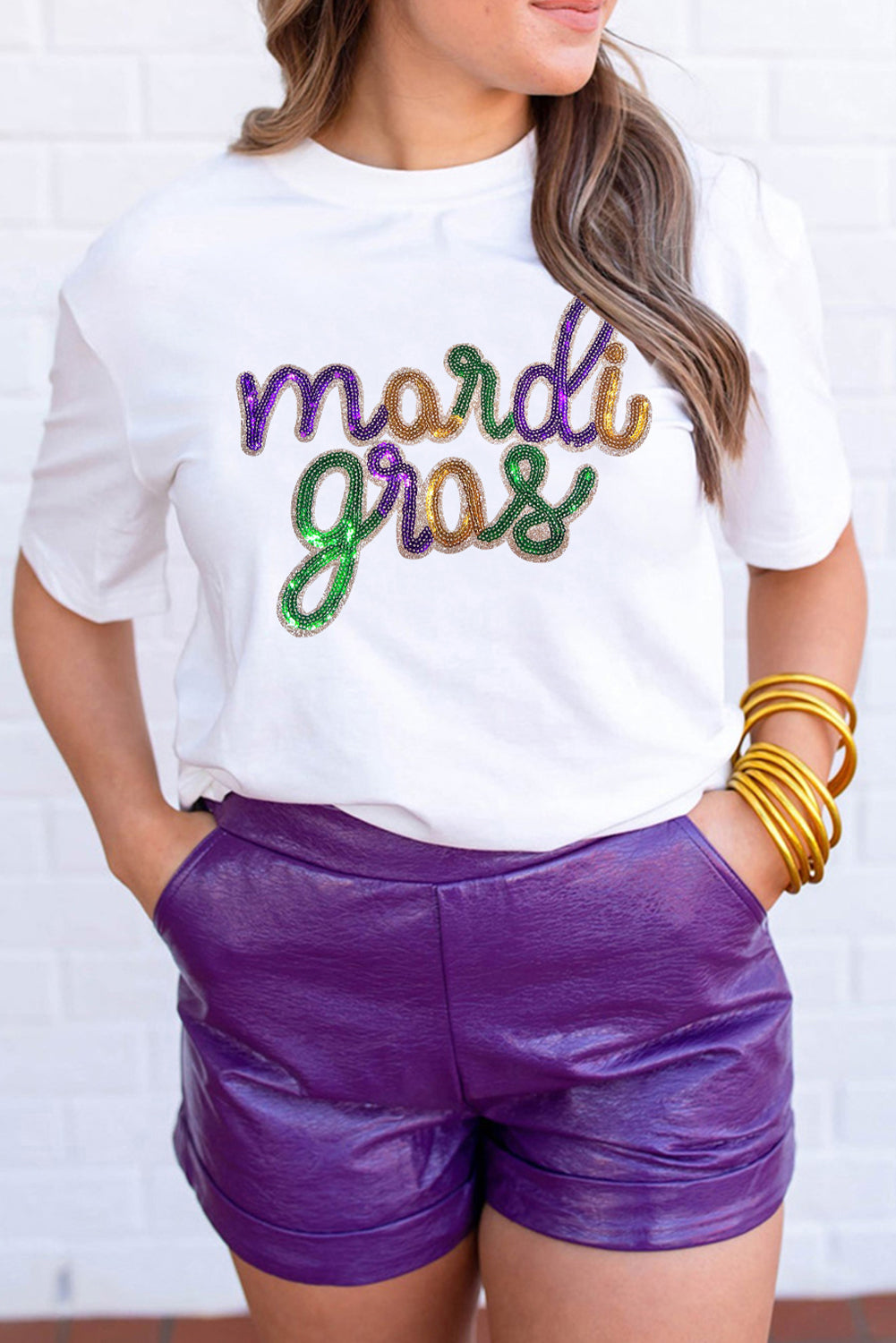 Full Size Sequin mardi gras T Shirt