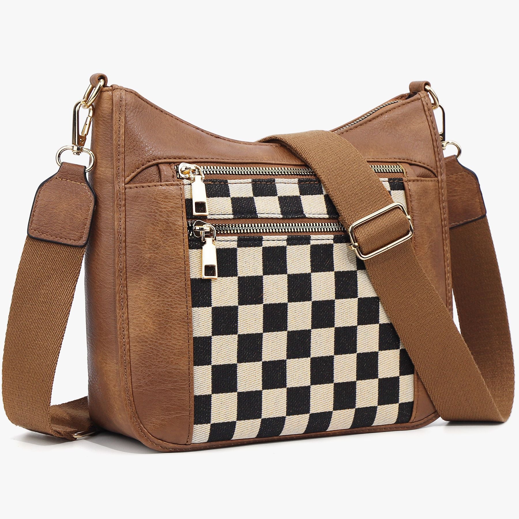 Multi-Zipper Bag With Slanted Strap