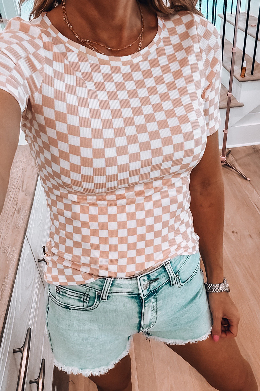 Checkered Ribbed Slim Fit Tee