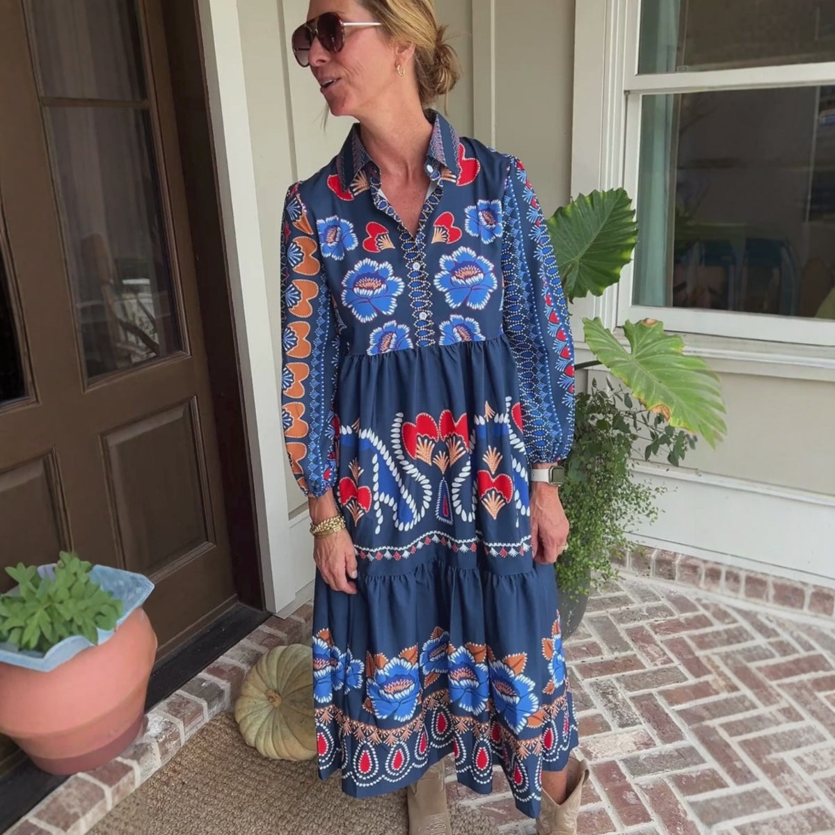 Printed V-neck Maxi Dress