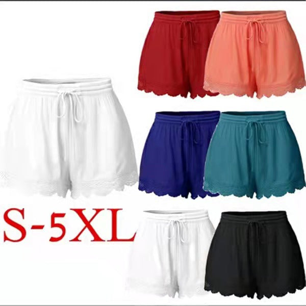 Solid Color Lace Up Shorts Casual Pants