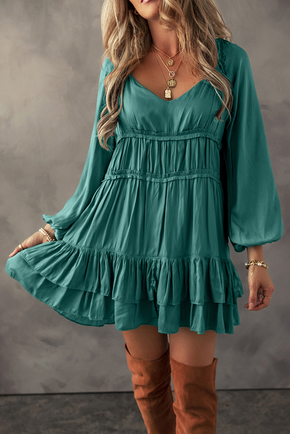 Ruffled Puff Sleeve Mini Dress