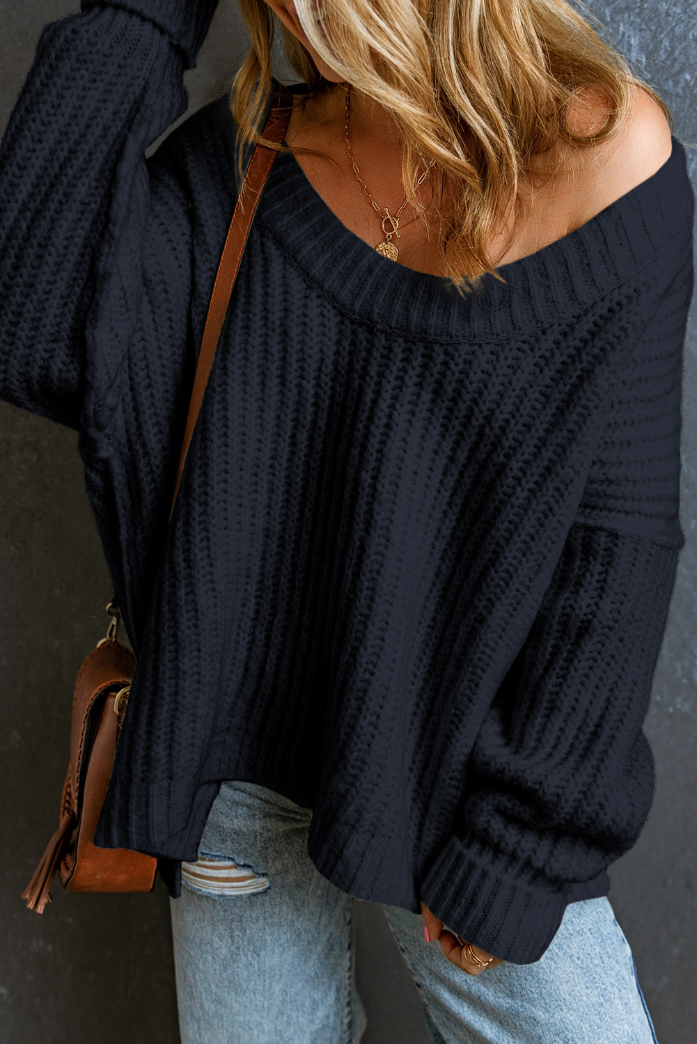 Ribbed Knit Slouchy Chunky Sweater
