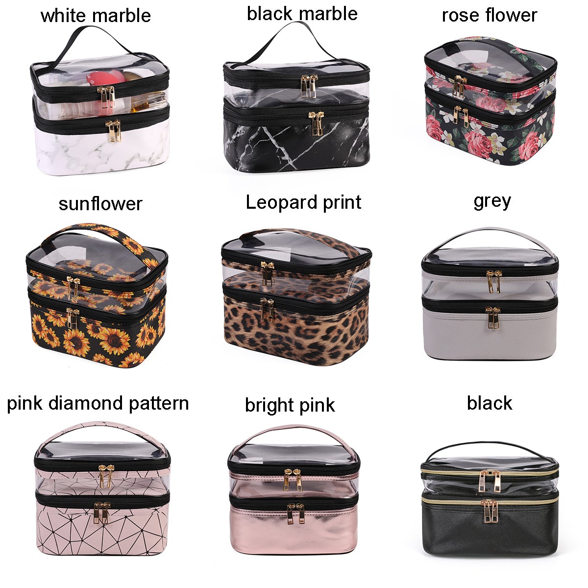 PVC Portable Transparent Double-Layer Cosmetic Bag