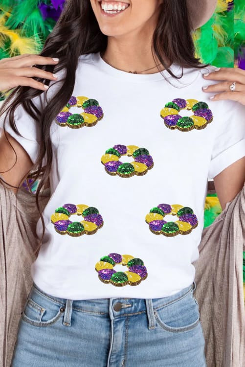Mardi Gras Sequined Pattern Tee