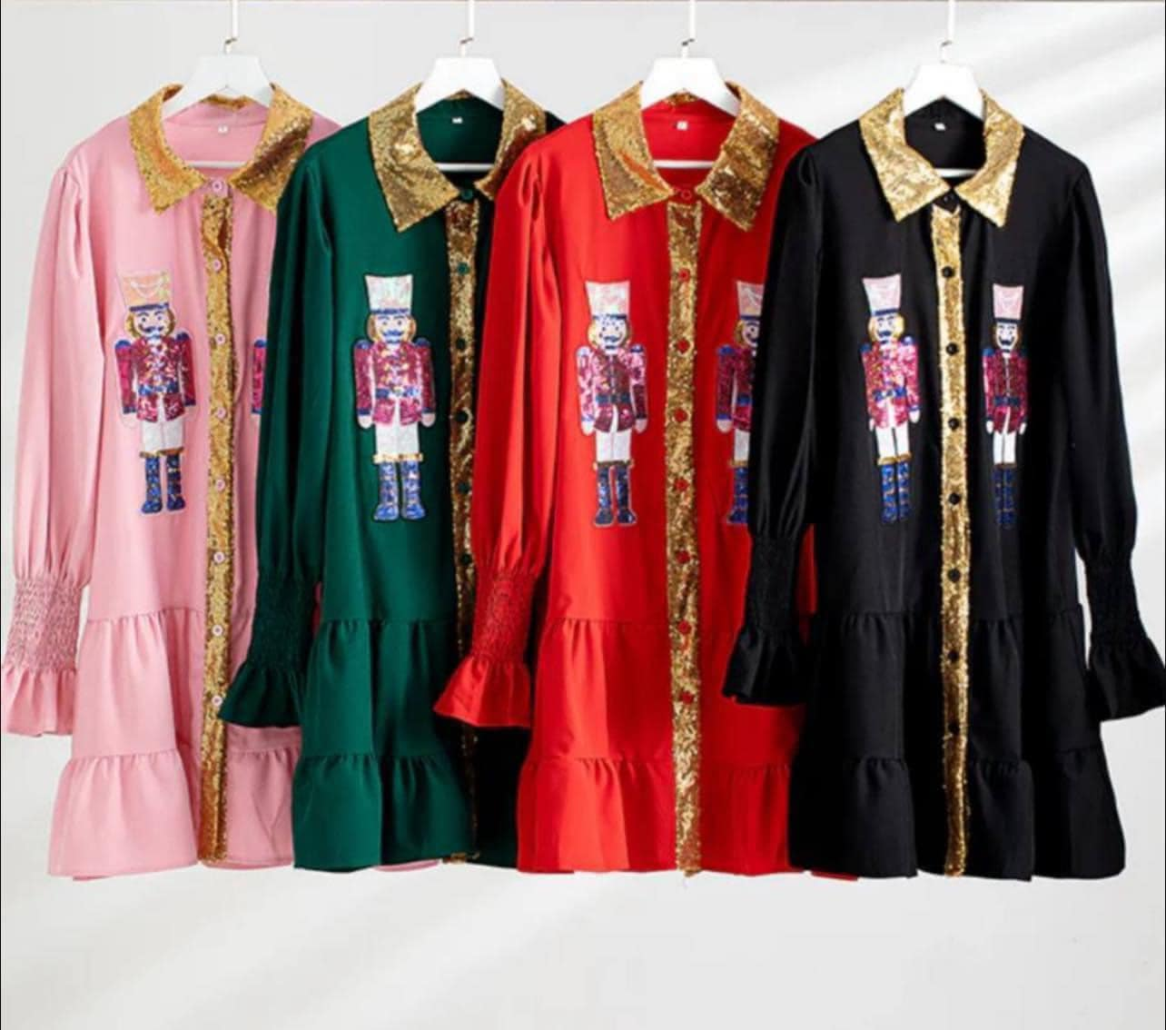 Sequined Nutcracker Puff Sleeve Mini Dress