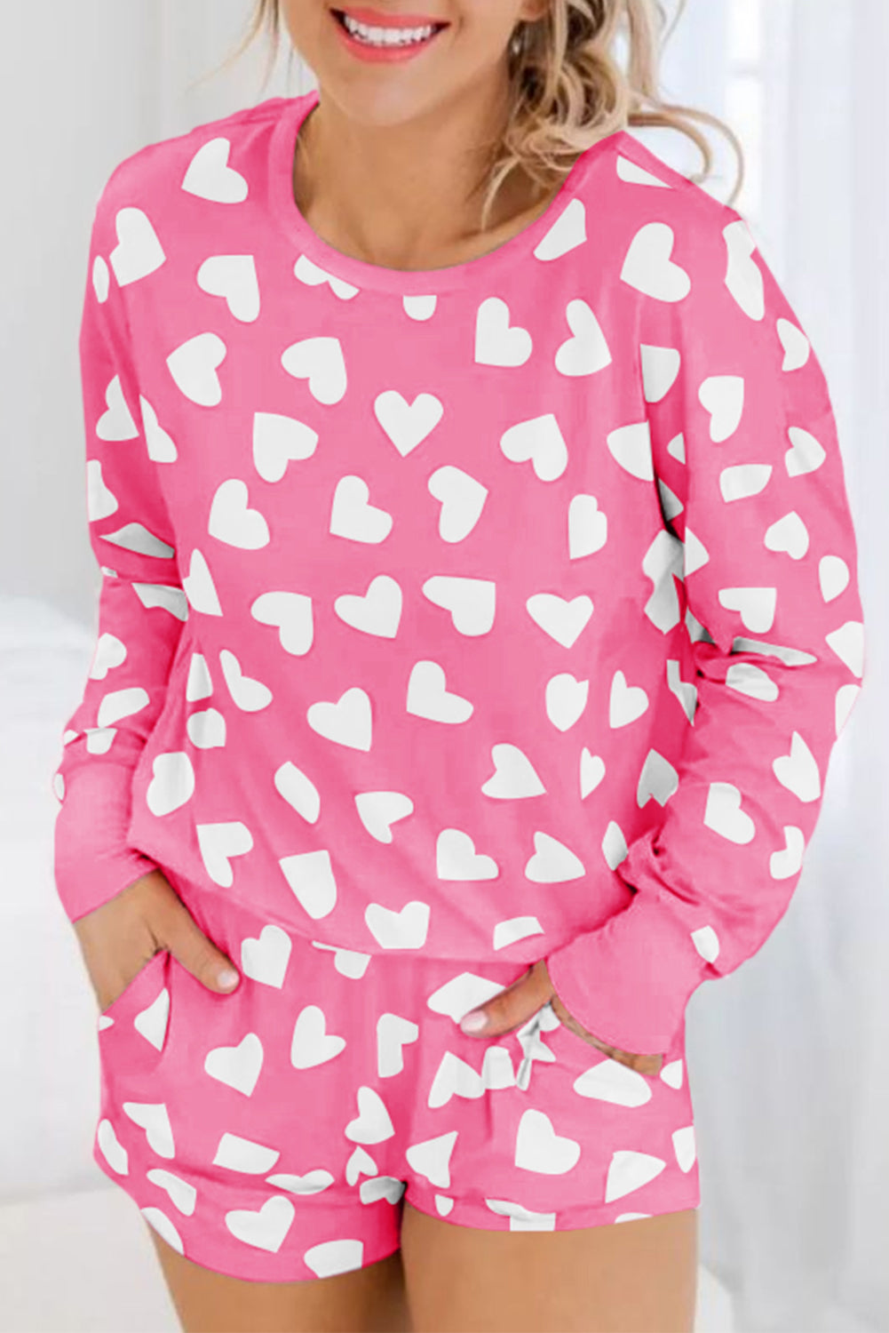 Valentine Heart Long Sleeve Top Shorts Lounge Set - Image 4
