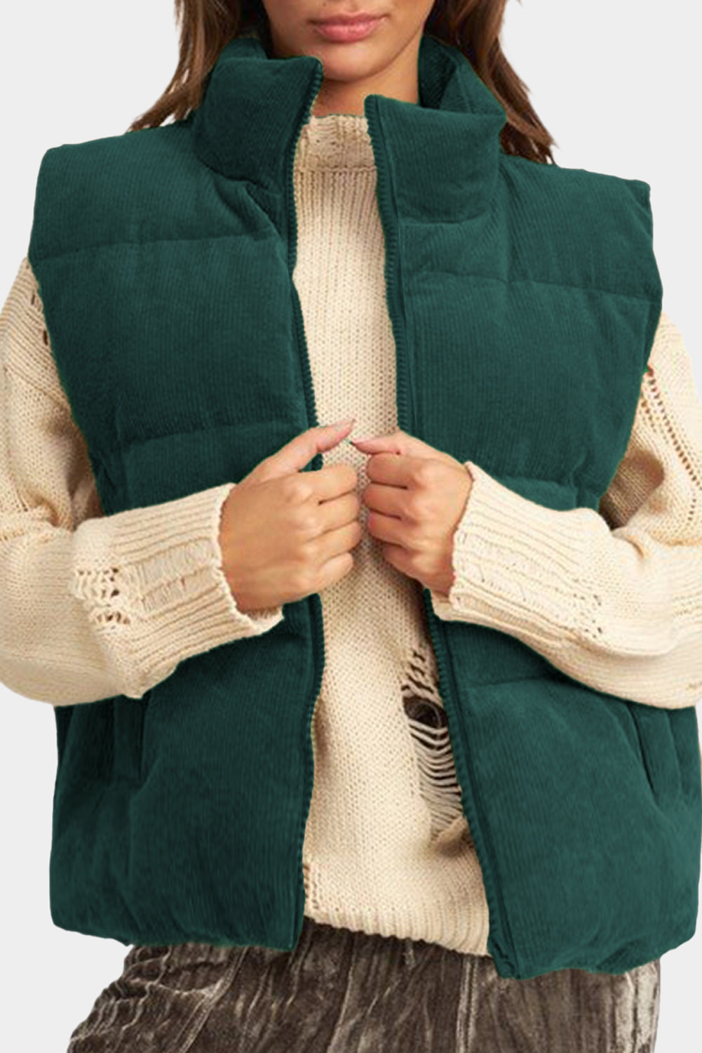 Corduroy Zipped Puffer Vest