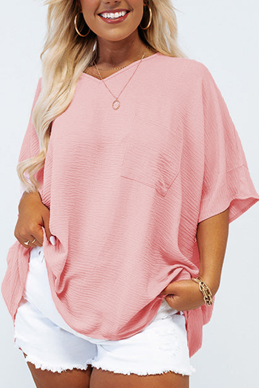 Plus Size Textured Chest Pocket Tee
