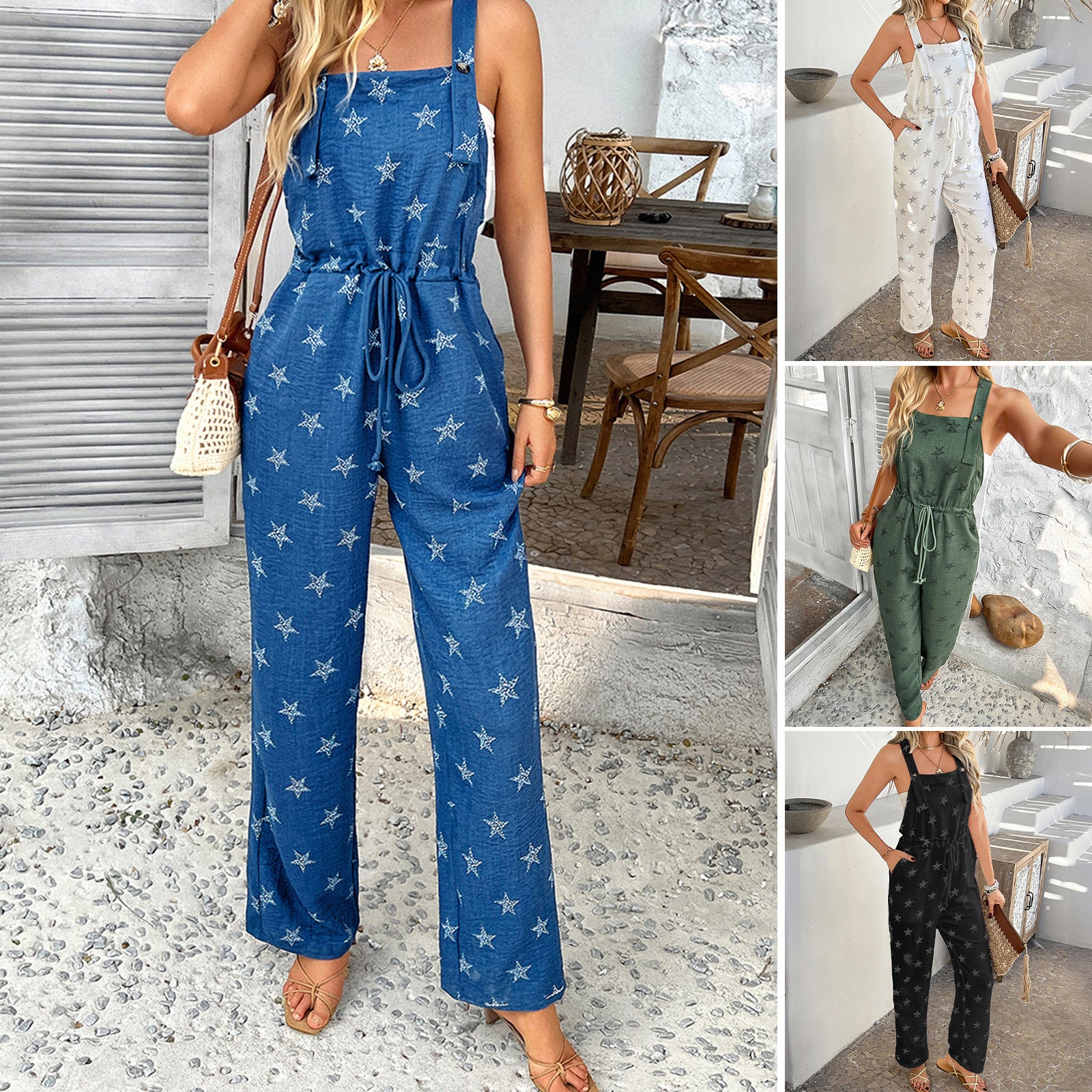 Printed Contrasting Strap Jumpsuit Pants