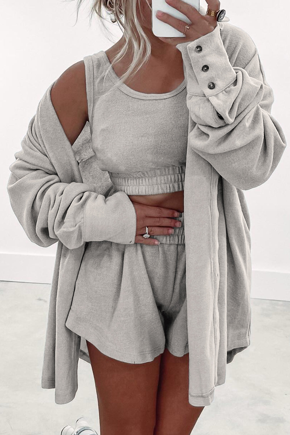 Crop Tank Shorts with Cardigan 3 Pcs Set