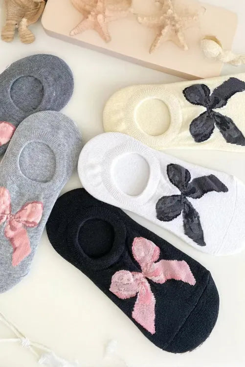Ballet Style Solid Color Bow Boat Socks Thin Version